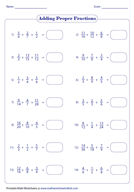 Three Fractions: Unlike Denominators | Fractions worksheets, Addition ...