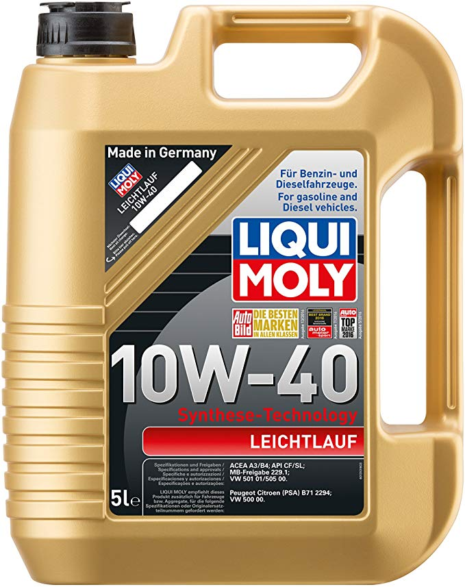 a gallon of liqui moly 10w - 40 motor oil on a white background