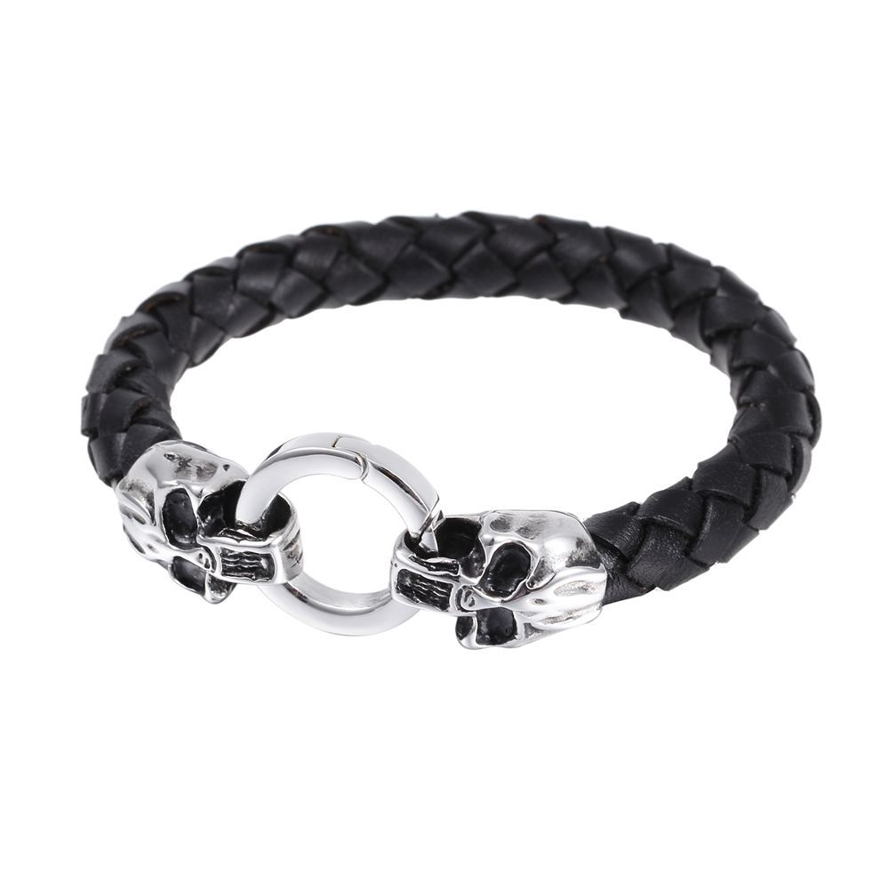 Punk Mens Leather Skull Bracelet with Charm Magnetic Clasp | Bracelets ...