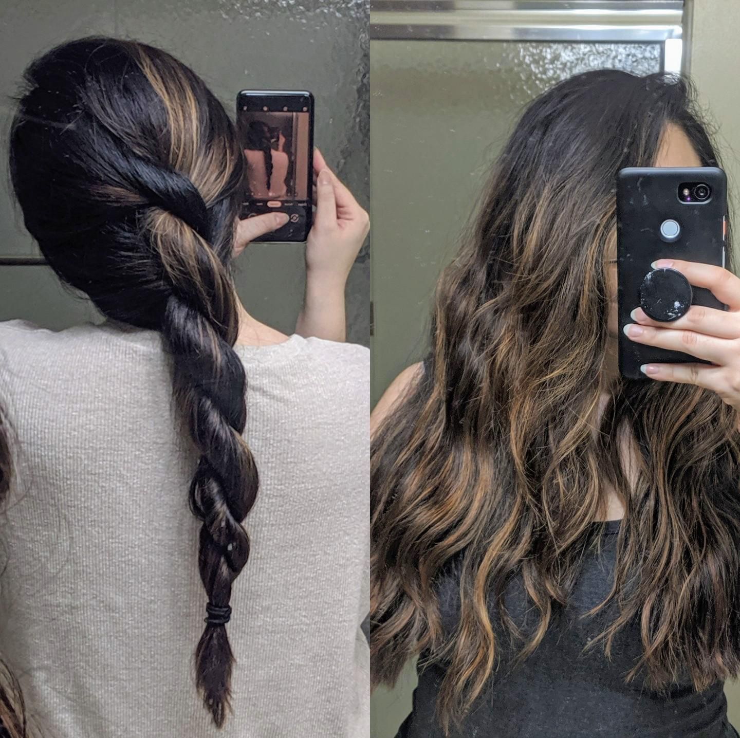 My Go To Over Night Waves I Used To Do The Traditional 3 Strand Braid But I Find That The Twist Braid En Damp Hair Styles Wavy Hair With Braid Long [ 1436 x 1440 Pixel ]