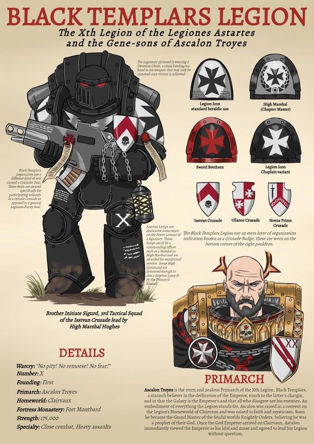 the black templar's legion and their armors are depicted in this info sheet