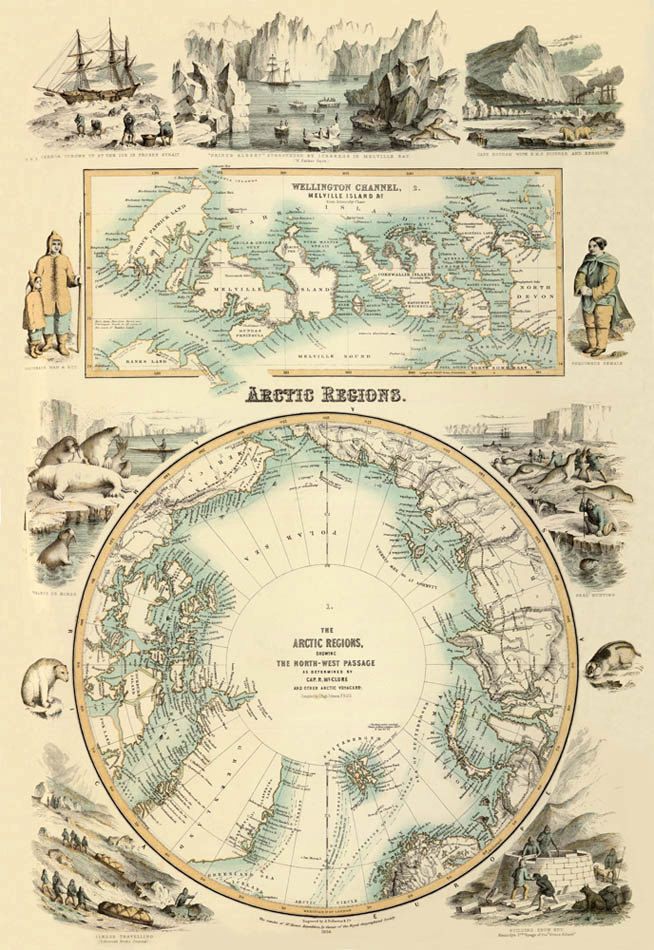 Marvelous antique Arctic Regions map PRINT - 22 x 32 