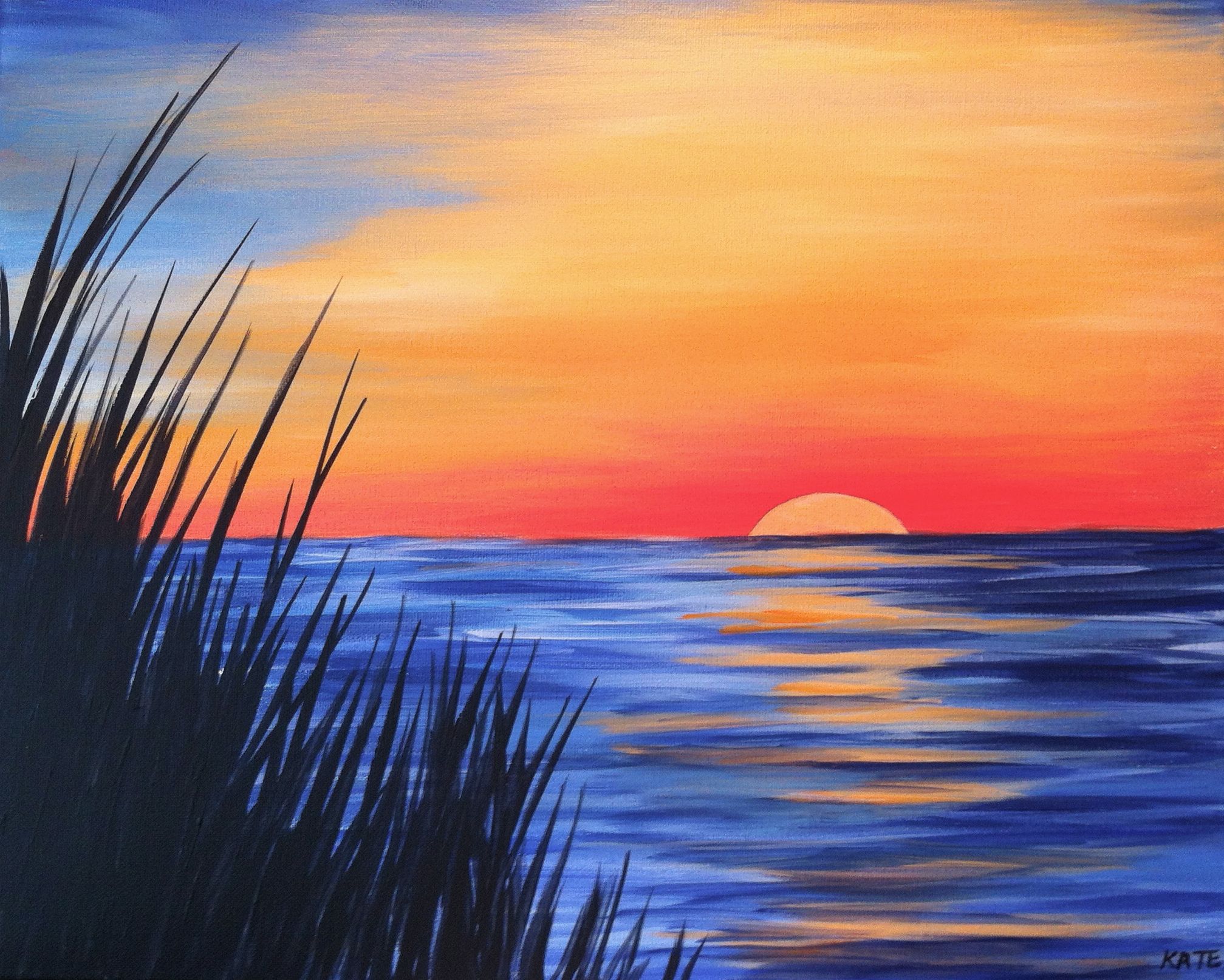 Beach Grass by Kate | Landscape paintings, Sunset painting, Sunset ...