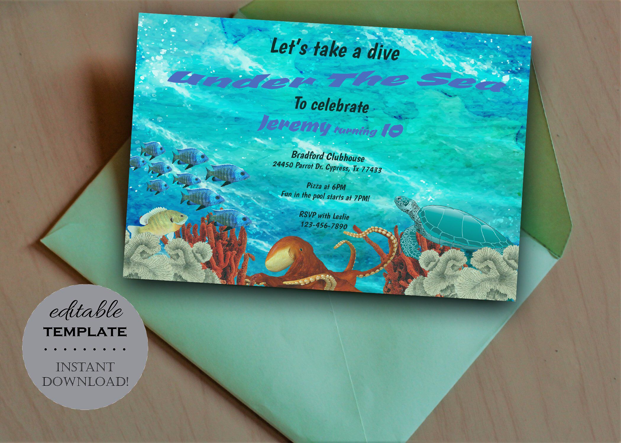 Blank Under The Sea Invitation Template Free