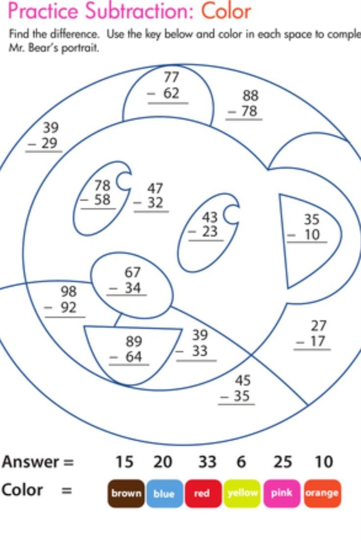 2-Digit Subtraction Coloring Worksheets | Subtraction worksheets, Color ...