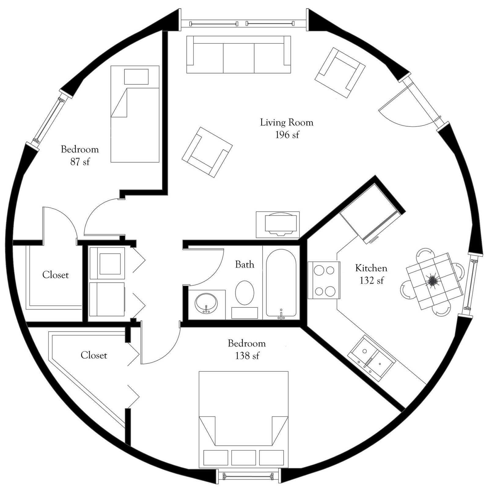 Plan Number DL3201 Floor Area 804 square feet Diameter