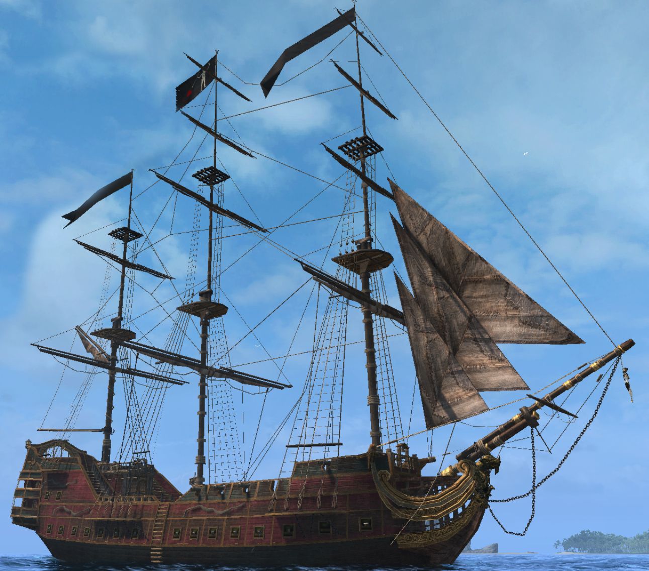 Animated Pirate Ship Floating in the Ocean