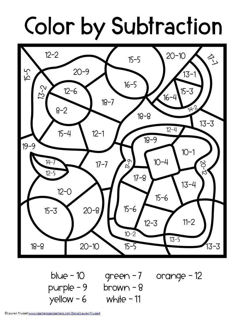 Subtraction Color By Number Kindergarten