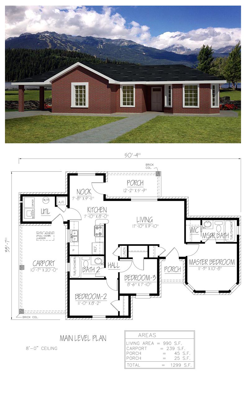 Southwest Style House Plan 71935 with 3 Bed, 2 Bath, 1 Car Garage