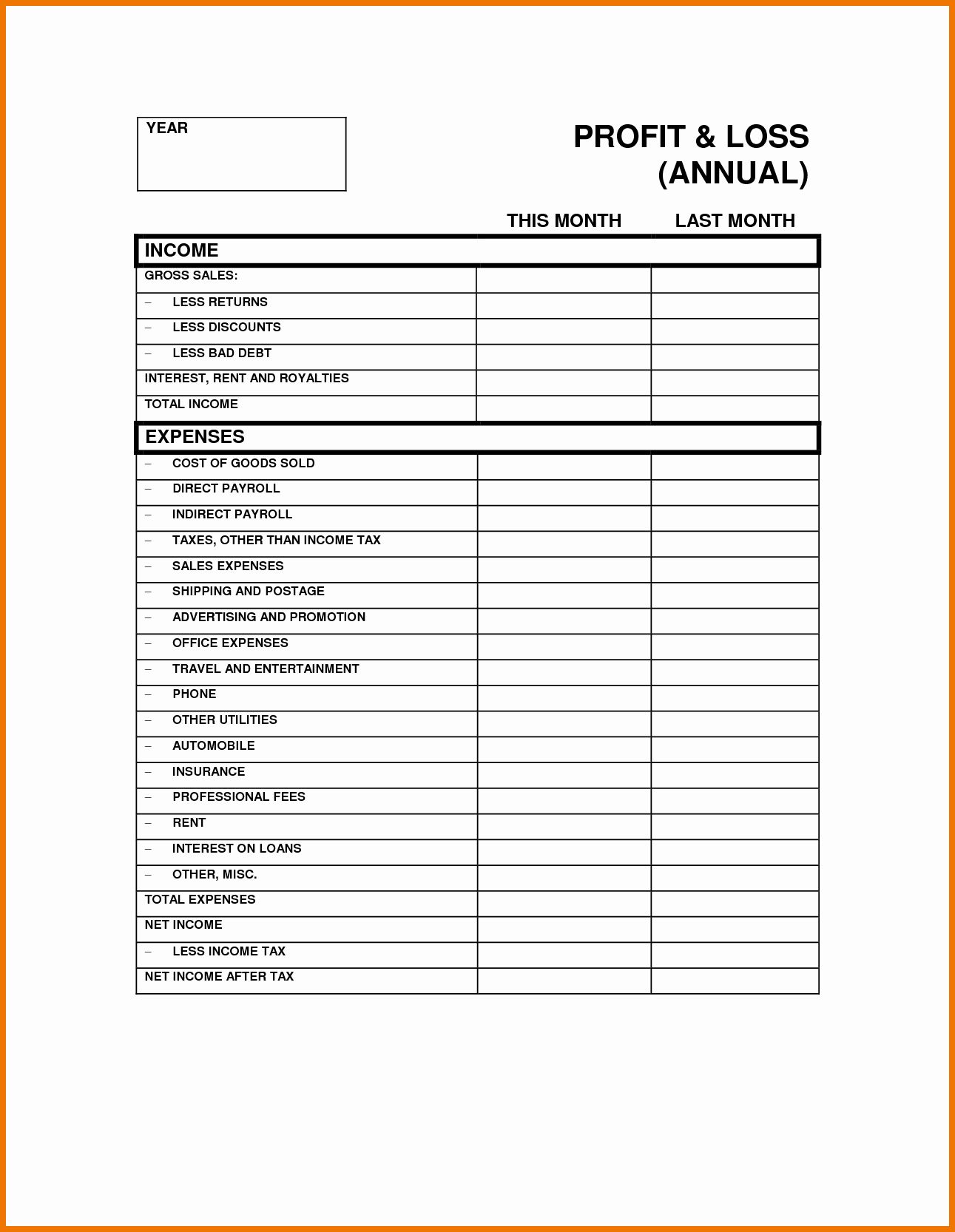 Profit Loss Statement Example Awesome Printable Blank Profit and Loss ...