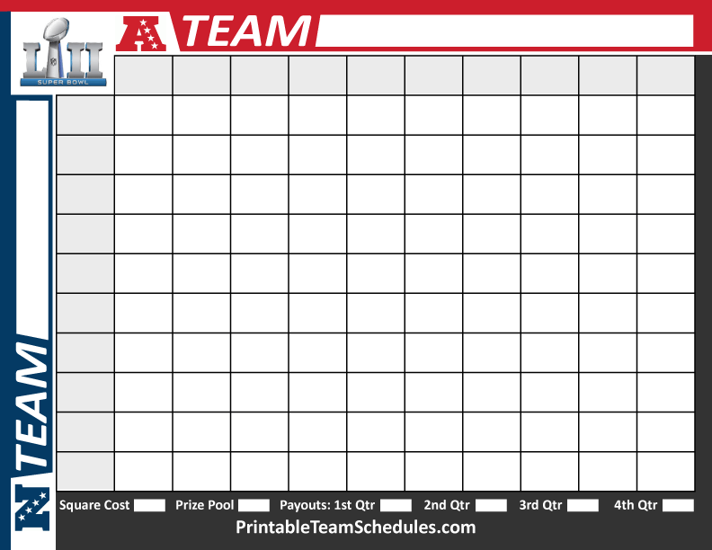 Blank Super Bowl Squares Template - Printable And Enjoyable Learning