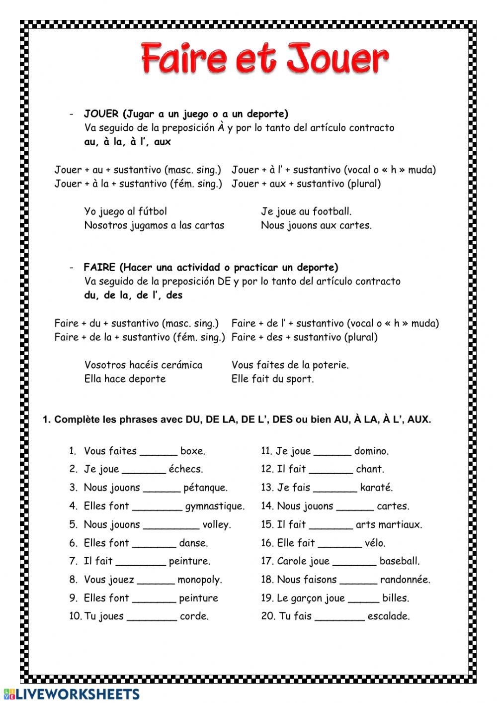 Faire et Jouer interactive and downloadable worksheet. You can do the ...