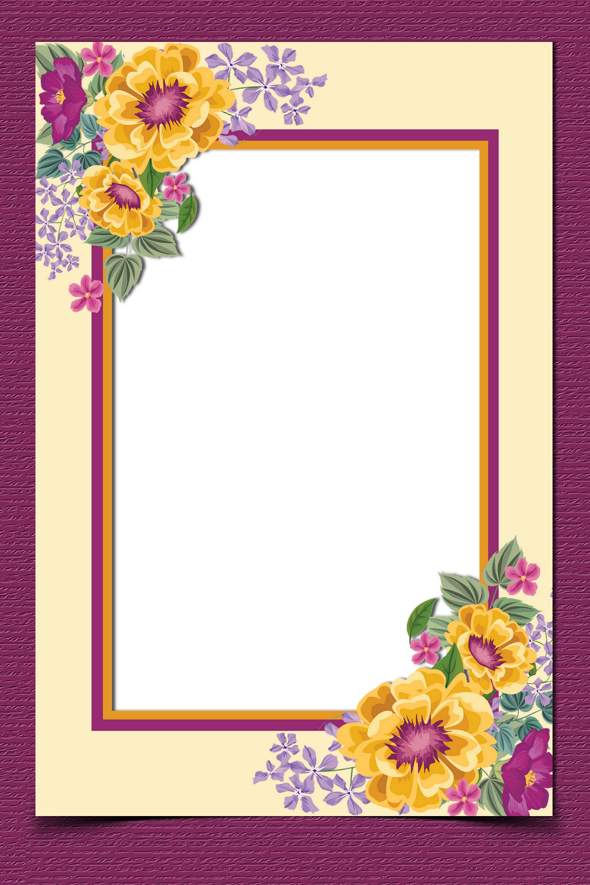 a purple and yellow frame with flowers on it