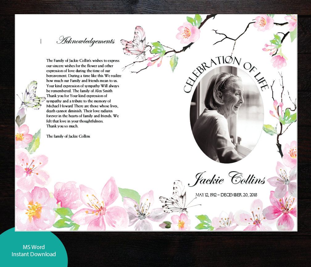 FUNERAL PROGRAM EDITABLE Template Printable template Cherry | Etsy ...