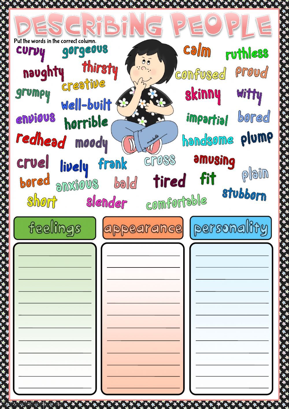 Adjective Worksheet Esl