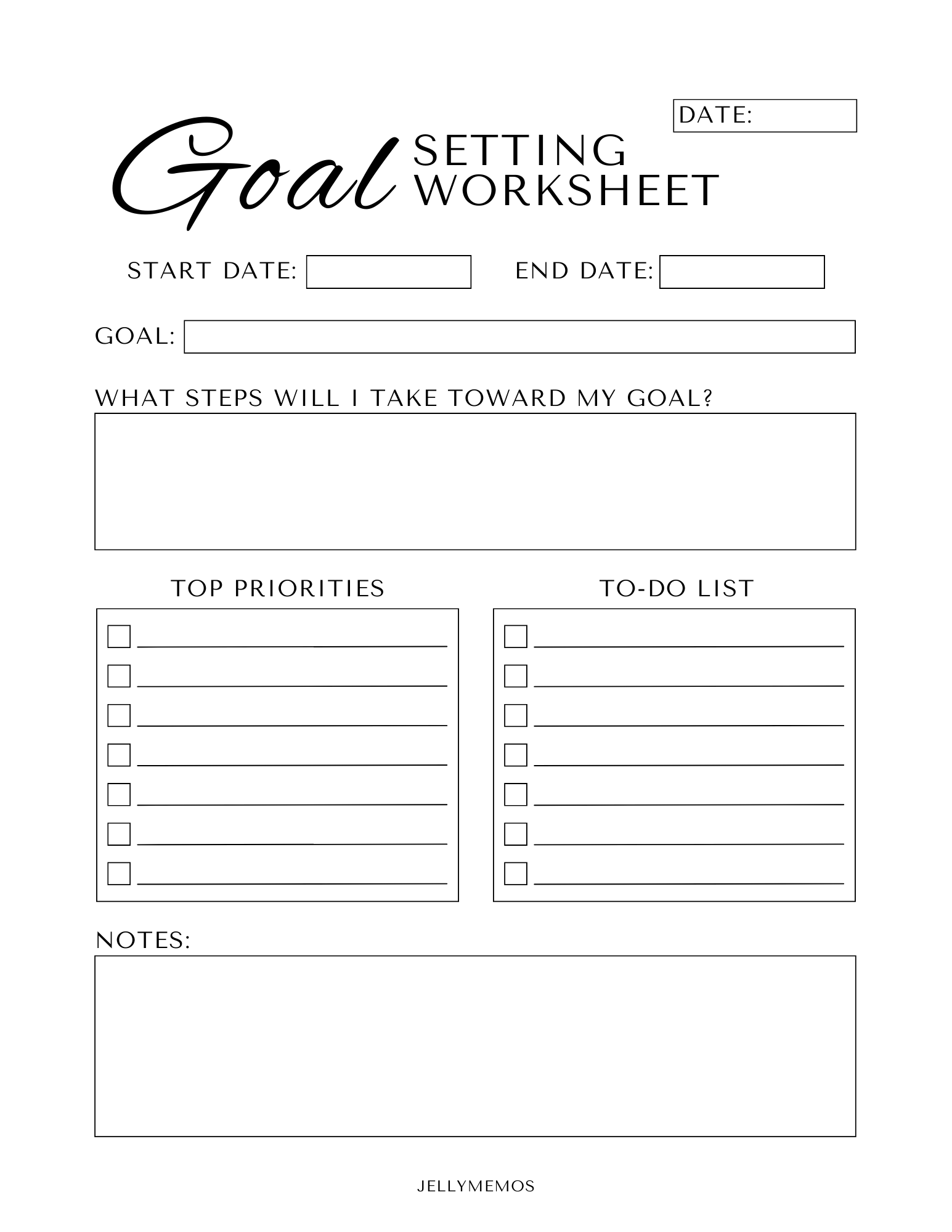 Goal setting worksheet with goal setting prompts and journal areas ...