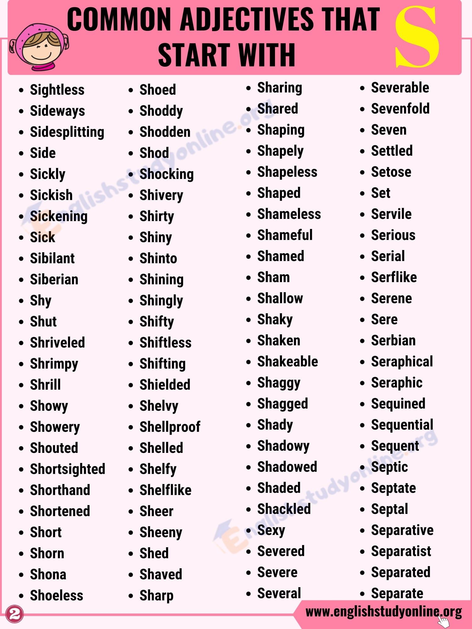 Top 400 Frequently Used Adjectives That Start with S - English Study ...