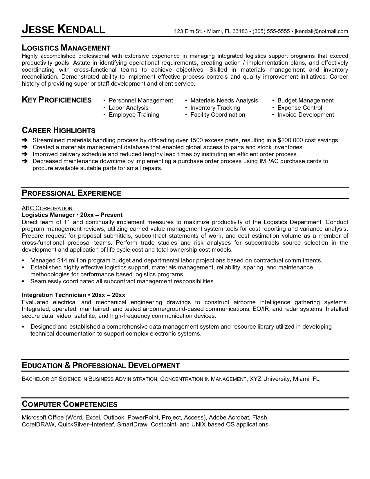 Logistics - Resume Samples