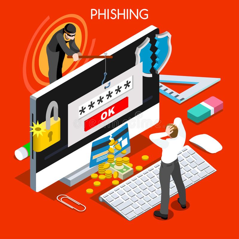 Phishing Concept 3D Flat Isometric People. Hacker phishing infographic ...