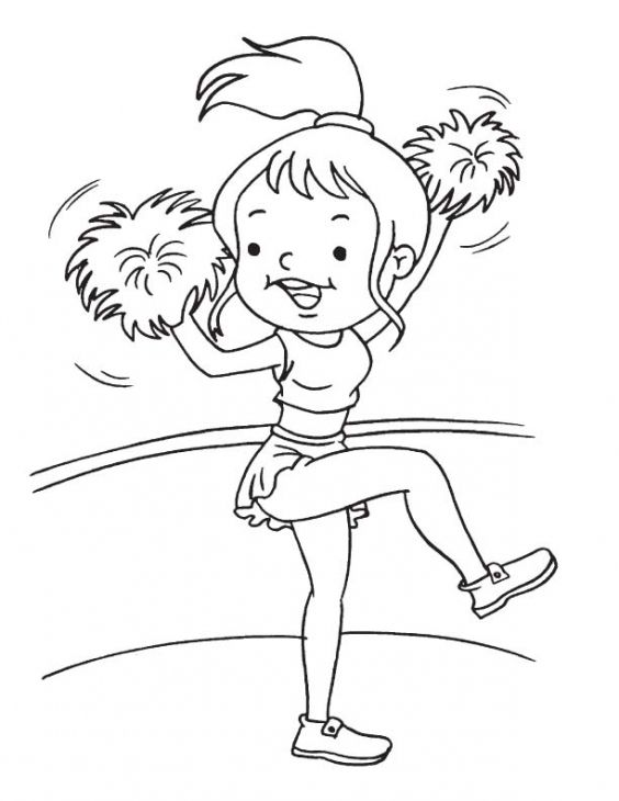 Funny little girl excited to be a Cheerleader coloring page ...