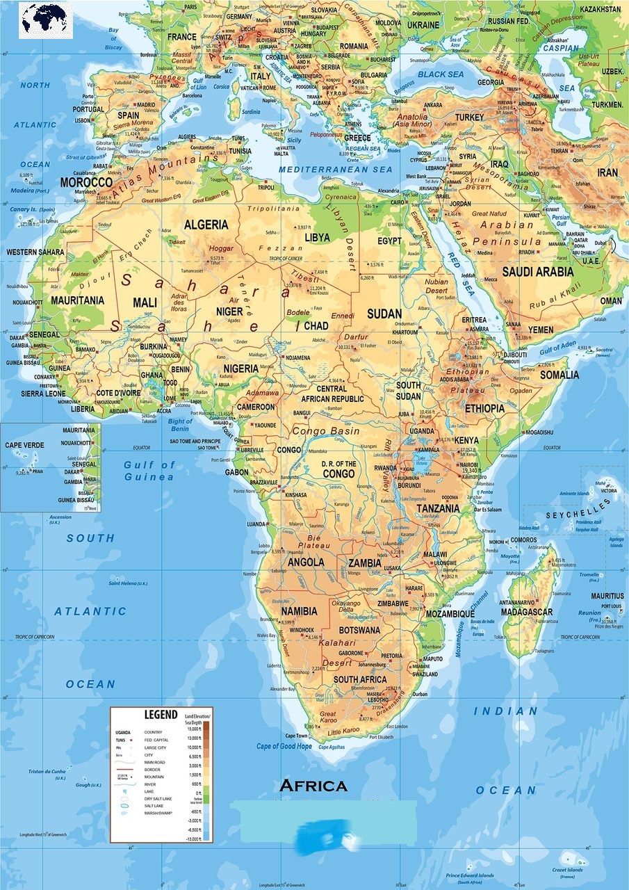 Free Printable Labeled Map of Africa Physical Template PDF Map Wall ...