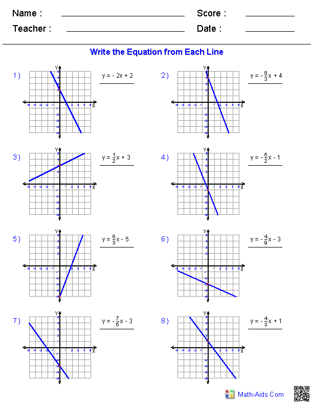 Algebra 1 Worksheets | Linear Equations Worksheets | Writing linear