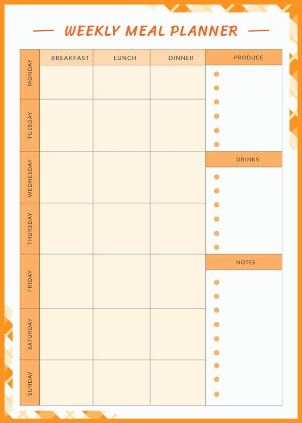 Weekly Meal Planner Template Word