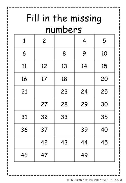 Filling The Missing Numbers Worksheet