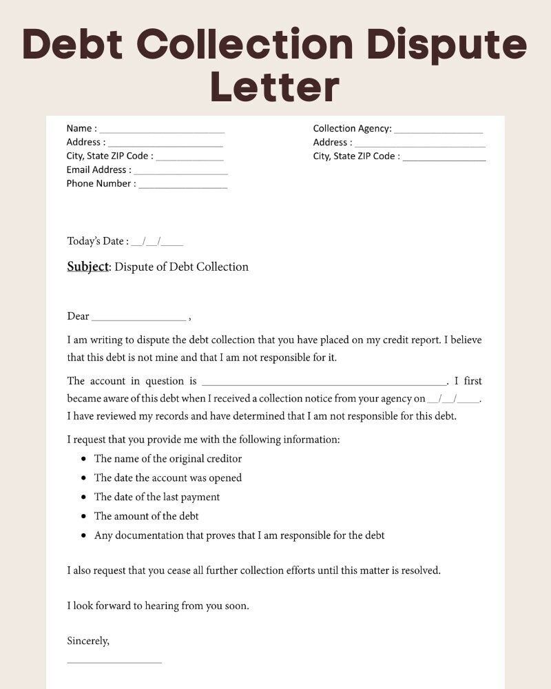 Professional Debt Collection Dispute Letter Template - Etsy in 2024 ...