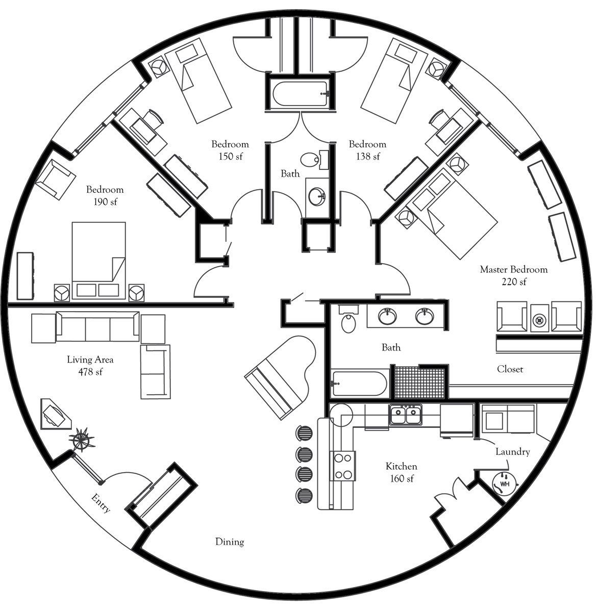 Concrete Dome Home Floor Plans Round house plans, Dome