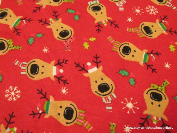 Christmas Flannel Fabric Reindeer on Red by the Yard | Etsy | Christmas ...