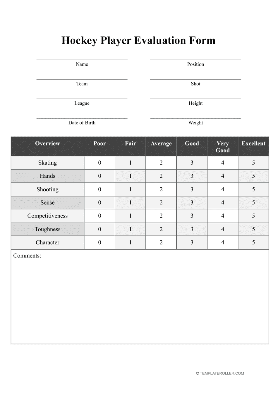 Printable Hockey Evaluation Form - Printable Forms Free Online