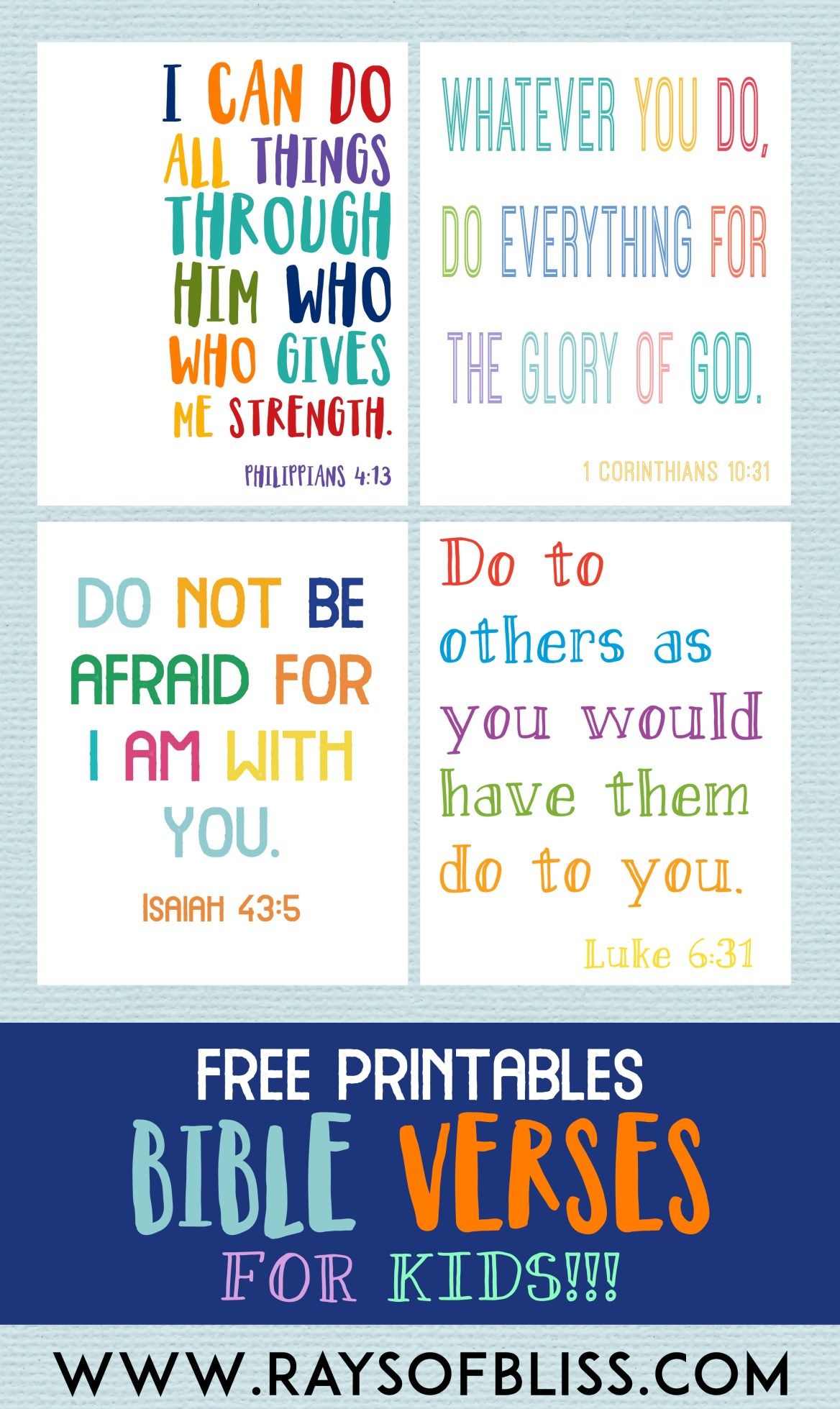 Kids Bible Verses Free Printables - Set of 4 - Rays of Bliss | Bible ...