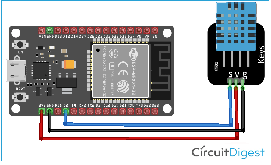 ESP32 Interfacing with DHT11 Circuit Diagram Esp8266 Projects ...