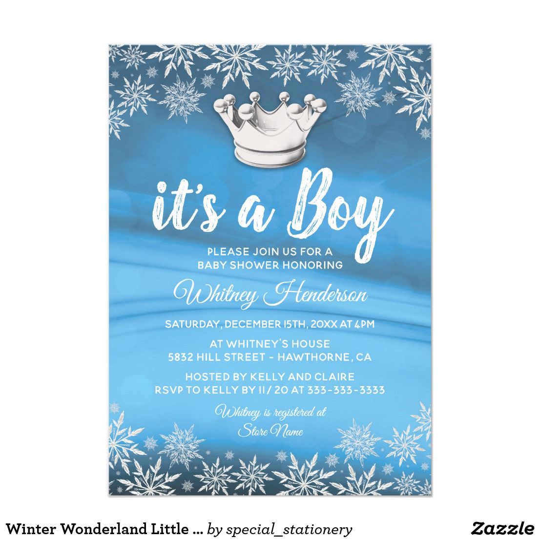 winter wonderland little prince boy baby shower invitation