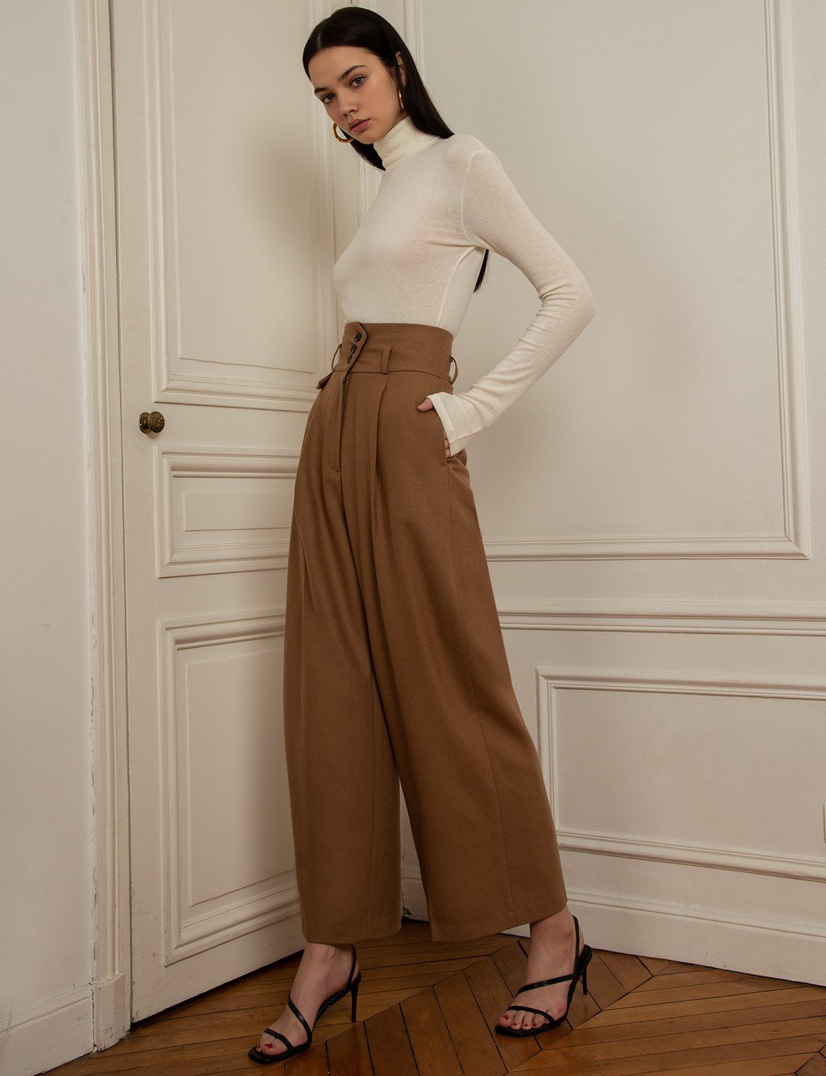 Pixie Market Brown Wide Leg Wool Style wide leg pants, Wide leg