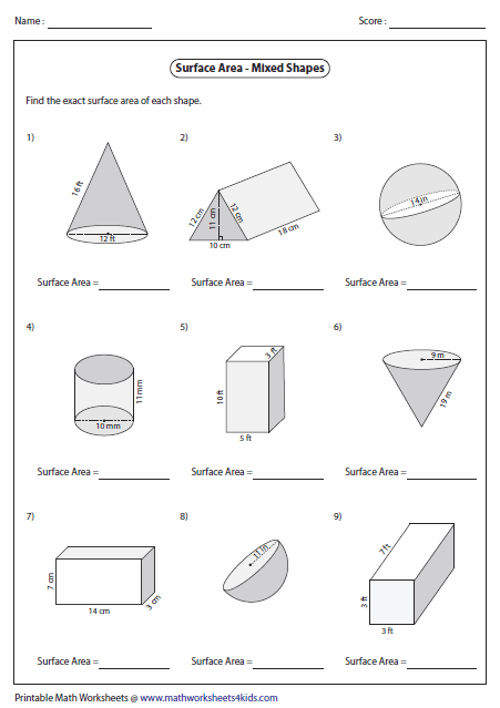 Free Surface Area Worksheets