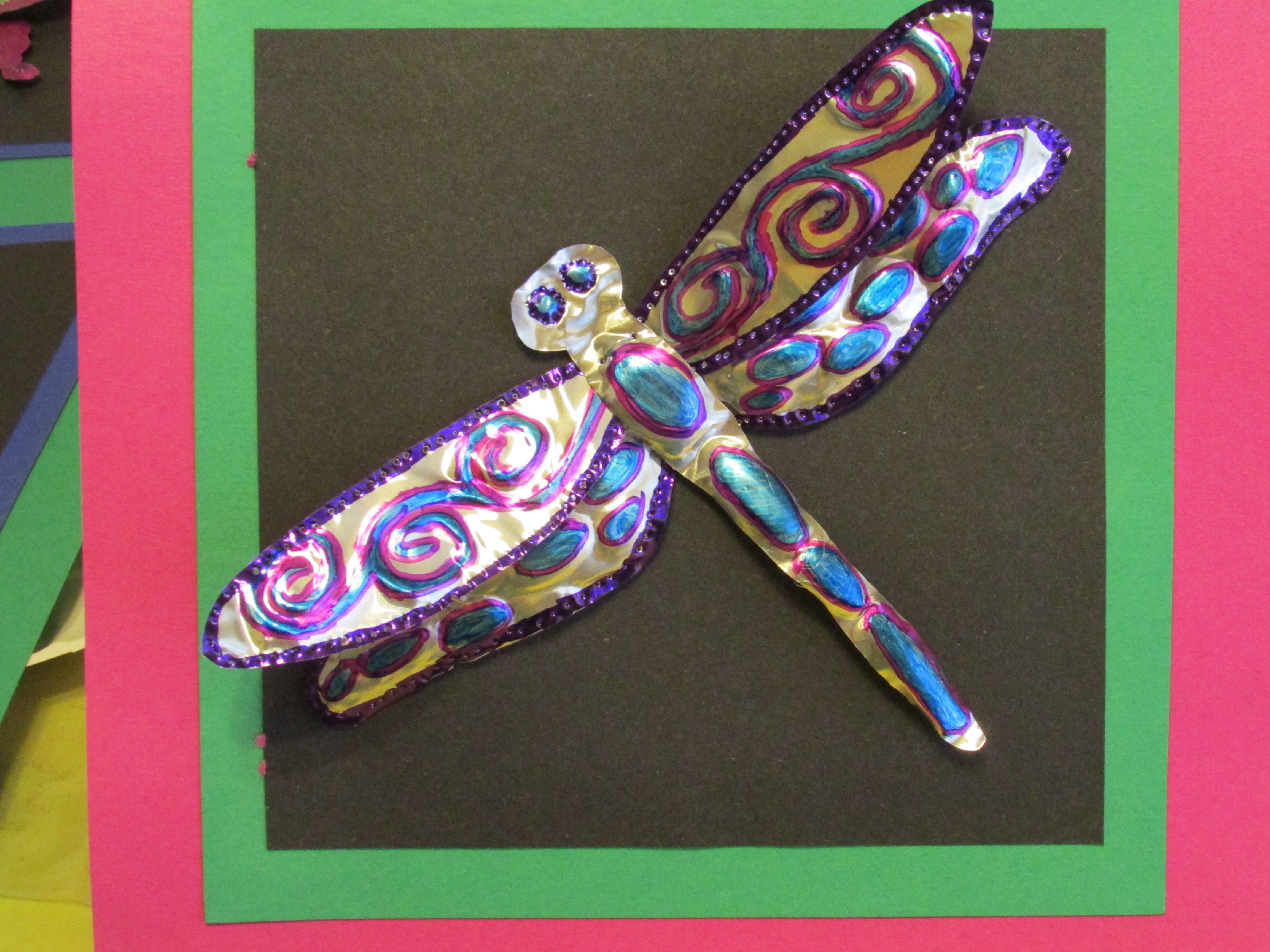 5th grade embossed dragonfly tin art; 7