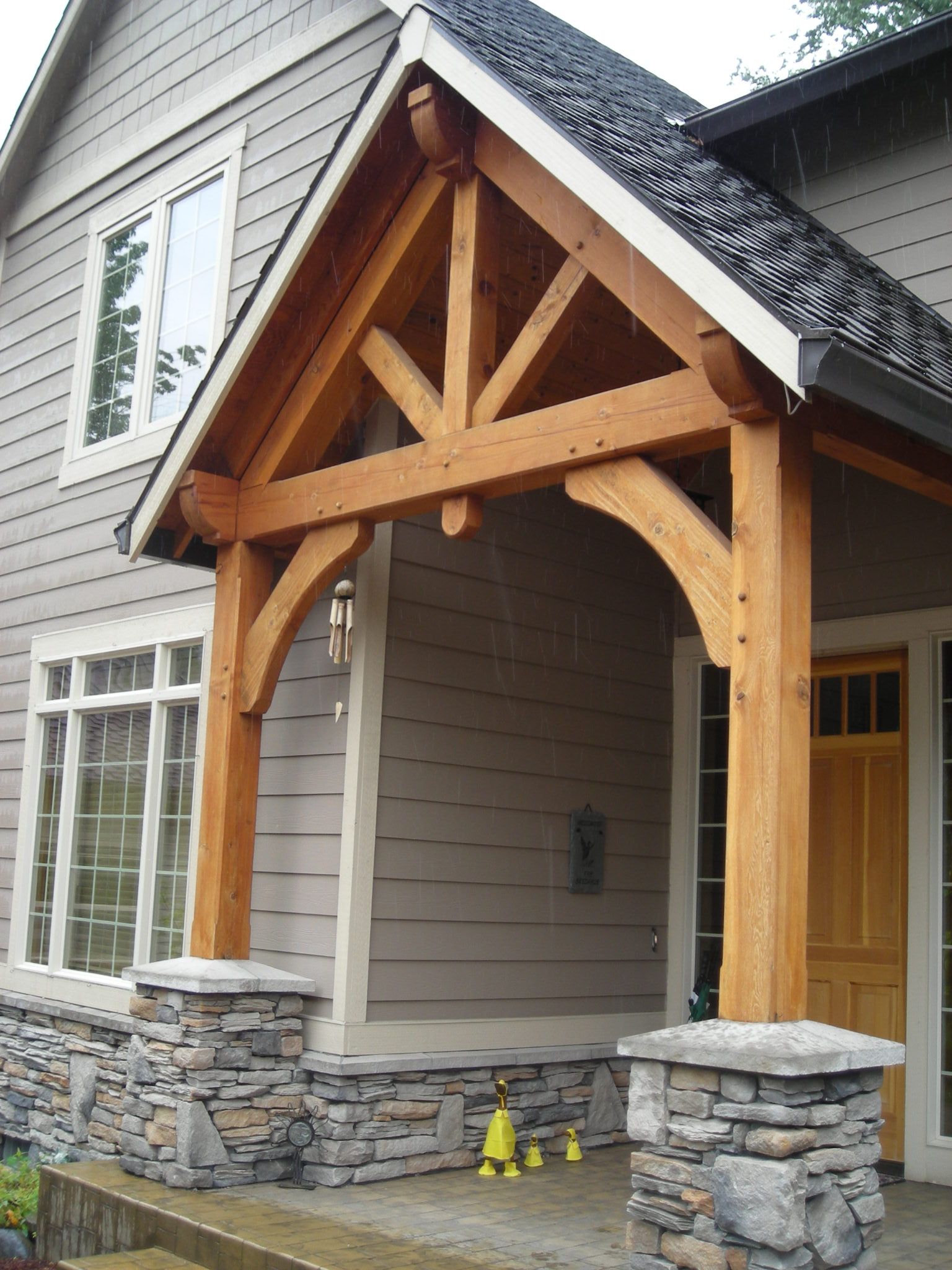 Timber Frame Entry Timber Frame Porch Brick Exterior House House ...