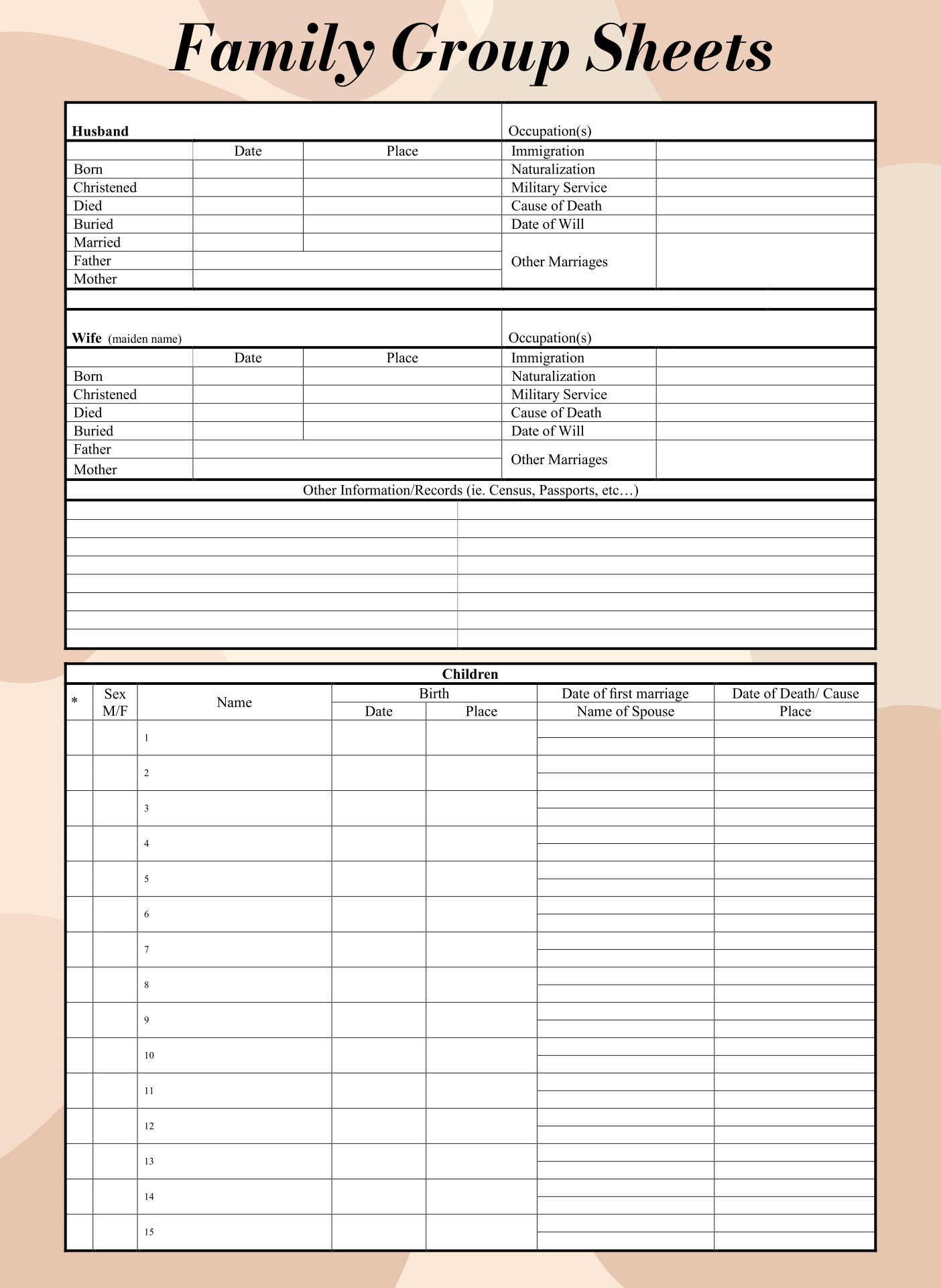 Blank Family Group Sheets | Family tree genealogy, Family tree book ...