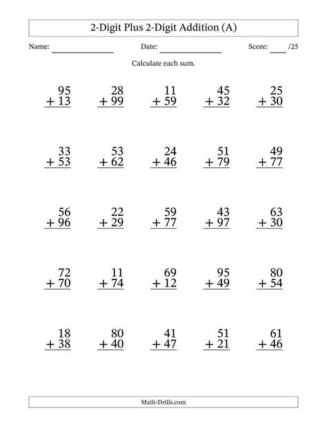 4 Free Math Worksheets Second Grade 2 Addition Adding | Math ...