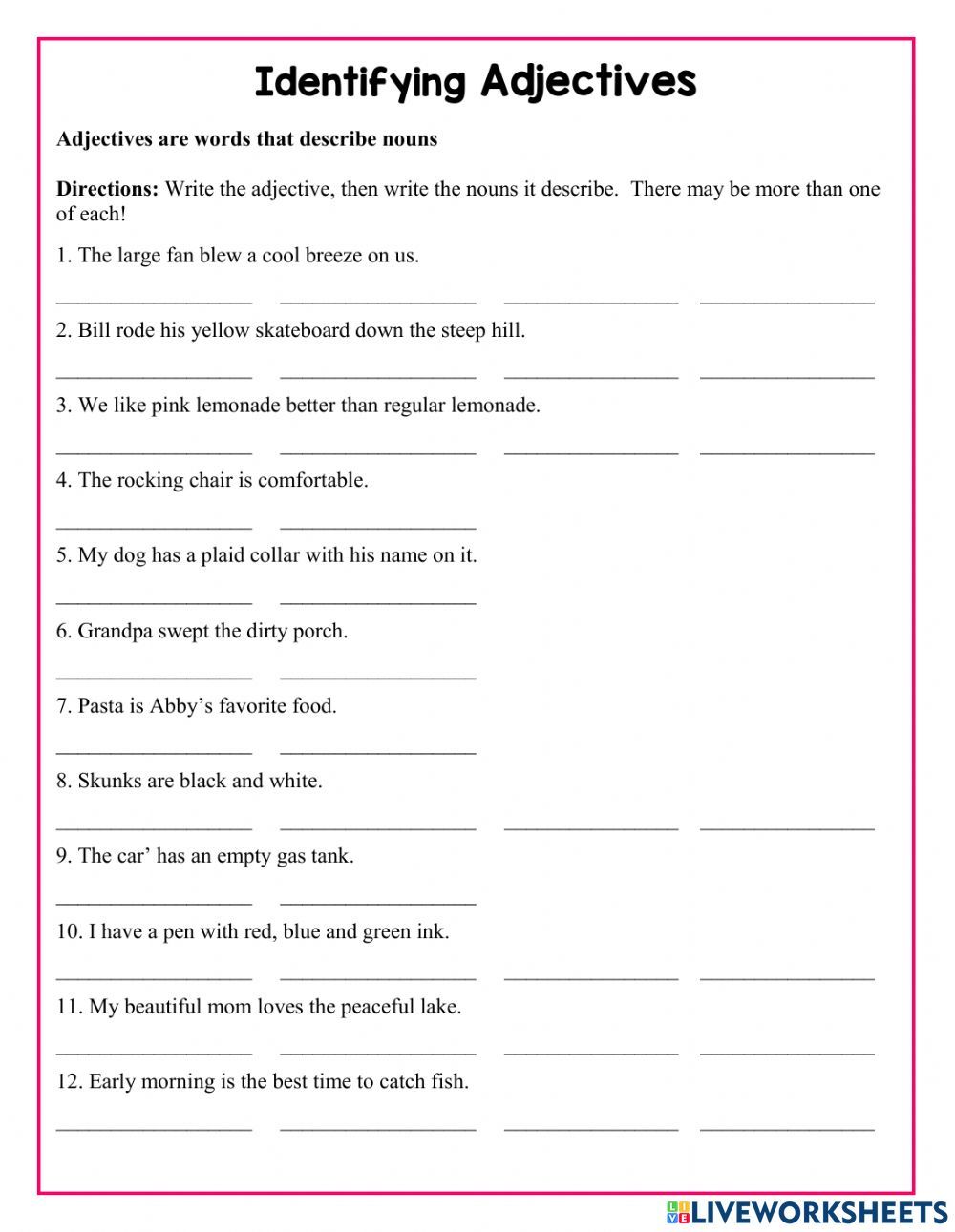 Identify Adjectives and tell what kind and how many worksheet in 2022 ...