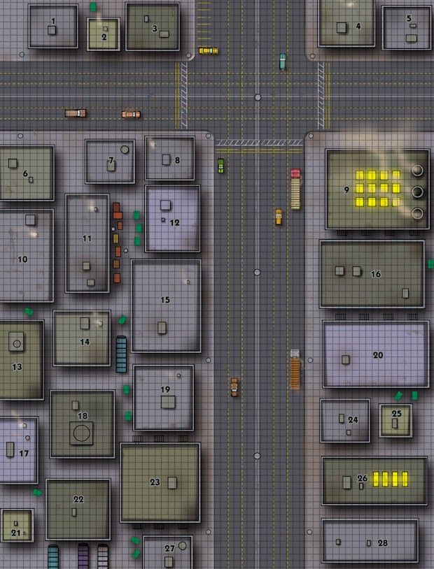 Modern City Block Map for Tabletop RPGs