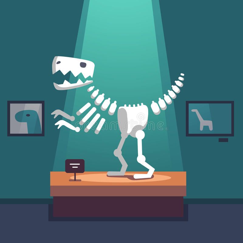 Dinosaur Museum, Flat Design Illustration, Dinosaur Skeleton, Cartoon ...