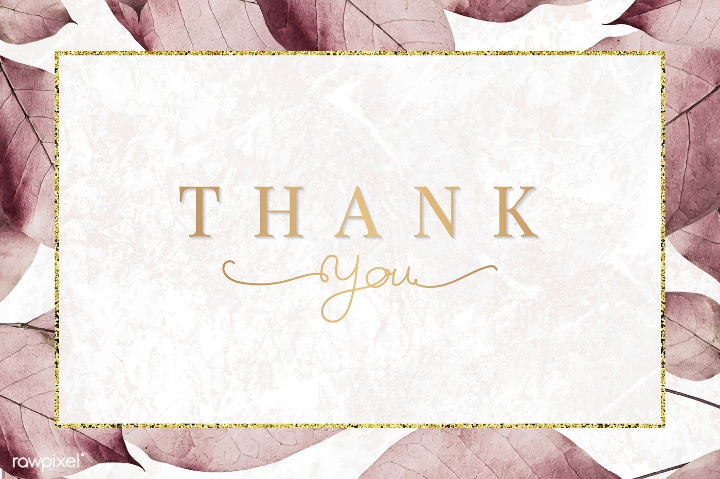 Download premium vector of Metallic pink leaves pattern Thank you card ...