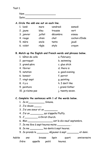 KS3 French end of year revision test | Secondary: World Languages (MFL ...