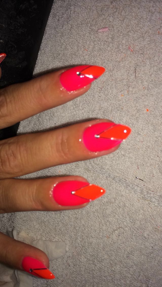 Neon pink and orange with nail art Nails, Pink and orange, Neon pink