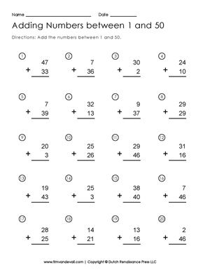 Addition to 50 Worksheet – Tim's Printables | Addition worksheets ...