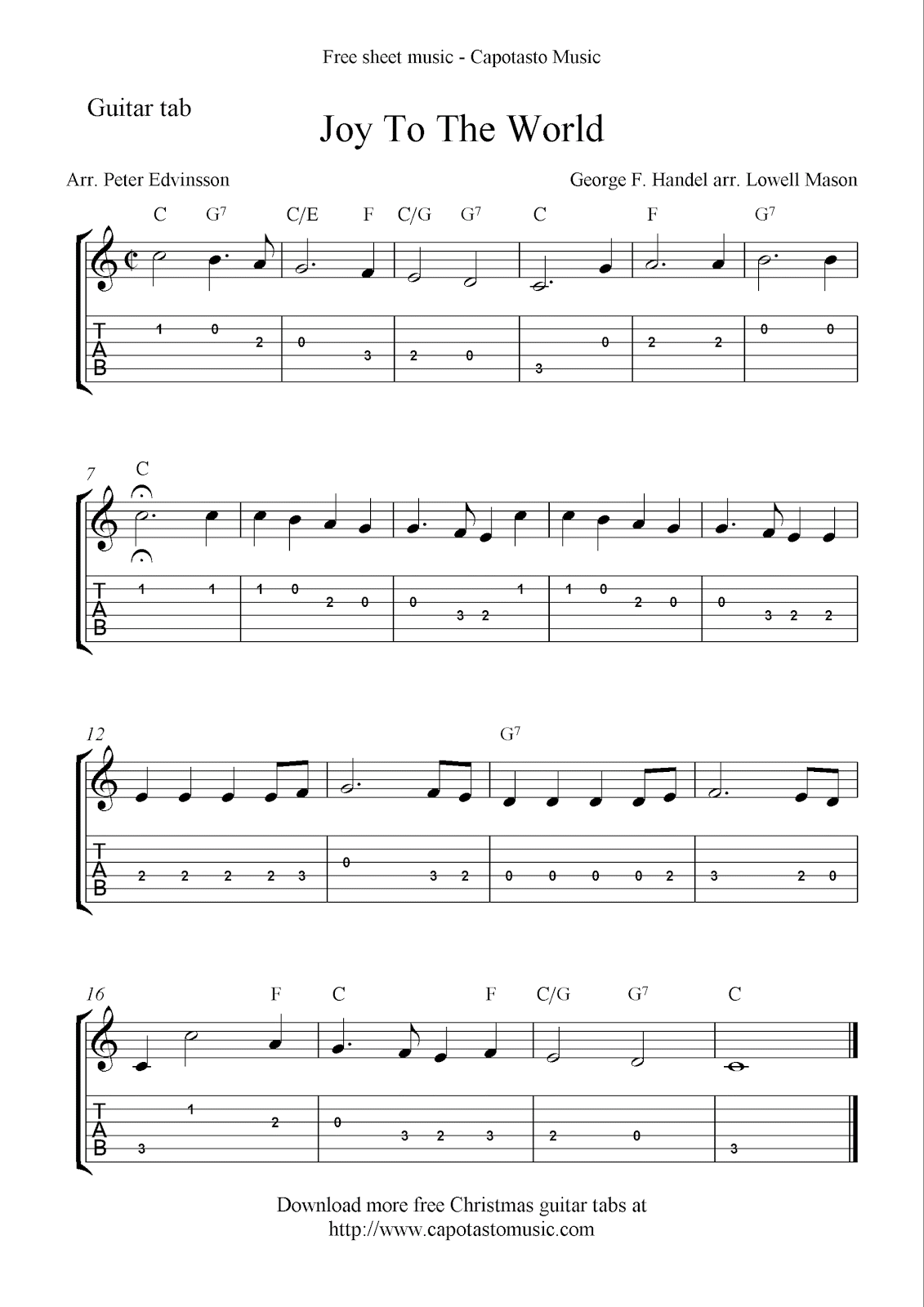 Free Printable Sheet Music Joy To The World Free Christmas Guitar Sheet Music And Tablature Guitar Sheet Music Sheet Music Guitar Tabs Songs