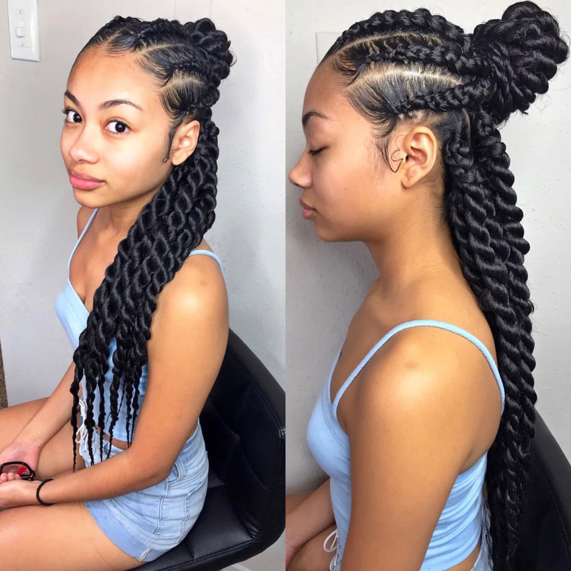 half up/half down twists by /trapprinzess on ig Cool braid